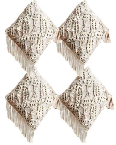 SET DE 4 FUNDAS DE COJIN ESTILO BOHEMIO 45X45 CM BLANCO 06 - 1