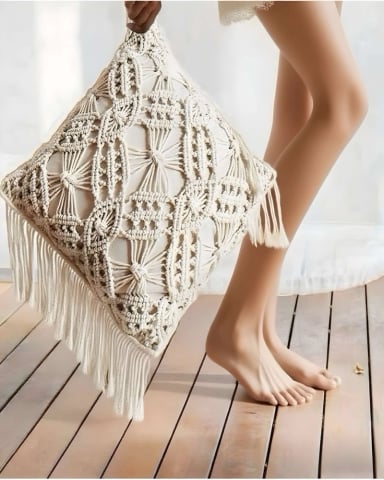 SET DE 4 FUNDAS DE COJIN ESTILO BOHEMIO 45X45 CM BLANCO 06 - 3