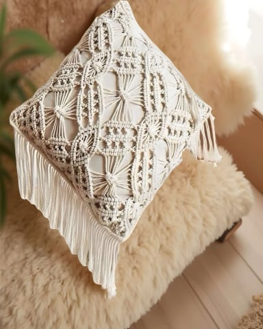 SET DE 4 FUNDAS DE COJIN ESTILO BOHEMIO 45X45 CM BLANCO 06 - 4