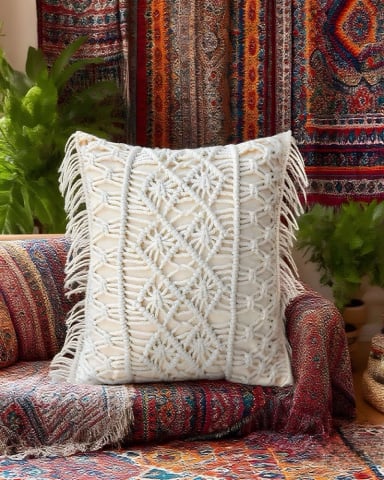 SET DE 4 FUNDAS DE COJIN ESTILO BOHEMIO 45X45 CM BLANCO 01 - 3