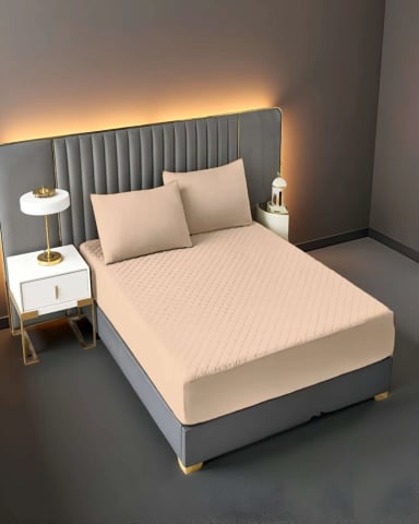 CUBRECOLCHON IMPERMEABLE 2 PLAZAS BEIGE - 3