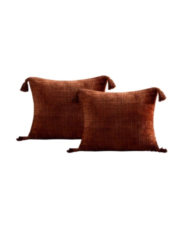 SET DE 2 FUNDAS DE COJIN CHENILLE CON BORLAS 45X45 NARANJA - 1