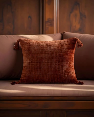 SET DE 2 FUNDAS DE COJIN CHENILLE CON BORLAS 45X45 NARANJA - 4