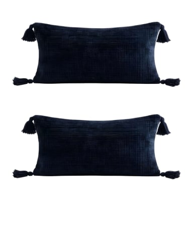 SET DE 2 FUNDAS DE COJIN CHENILLE CON BORLAS 30X50 AZUL OSCURO - 1