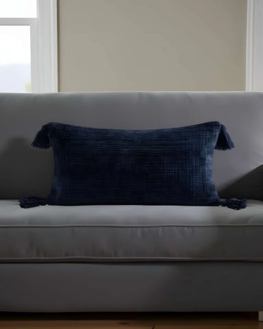 SET DE 2 FUNDAS DE COJIN CHENILLE CON BORLAS 30X50 AZUL OSCURO - 3