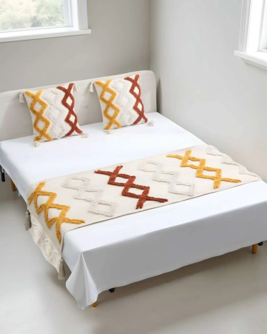 PIECERA BORDADA CON DOS FUNDAS MODELO BOHO BEIGE 05 - 3