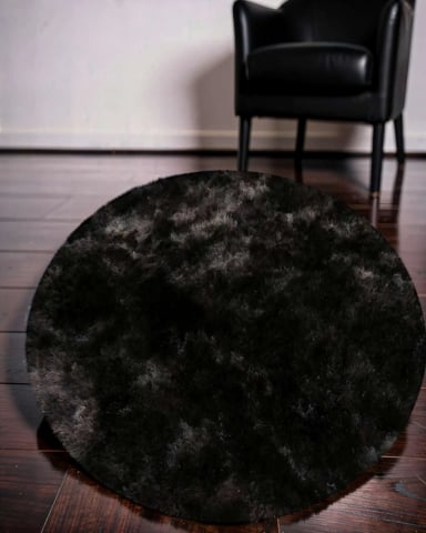 ALFOMBRA REDONDA 150CM X 150CM DECORATIVA COLOR NEGRO CON DETALLES EN BLANCO - 4