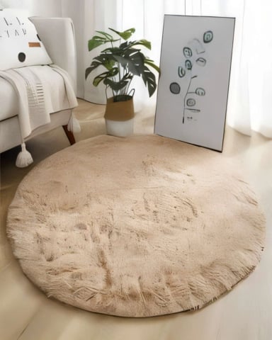 ALFOMBRA REDONDA 150CM X 150CM DECORATIVA COLOR BEIGE - 3