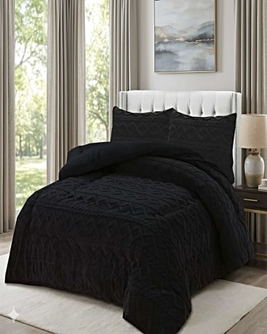 COBERTOR DE INVIERNO CON TEXTURA 2 PLAZAS 230X250CM NEGRO - 4