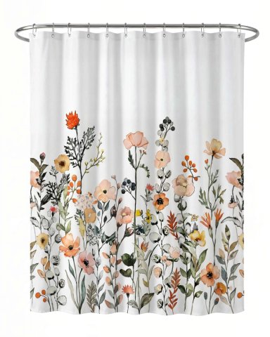 CORTINA DE BAÑO DE TELA IMPERMEABLE MAS FORRO CON DISEÑO FLOREADO F3 - 1