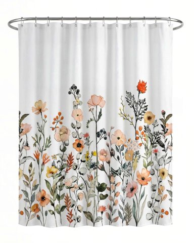 CORTINA DE BAÑO DE TELA IMPERMEABLE MAS FORRO CON DISEÑO FLOREADO F3 - 2
