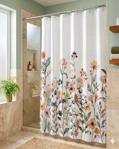 CORTINA DE BAÑO DE TELA IMPERMEABLE MAS FORRO CON DISEÑO FLOREADO F3 - 3
