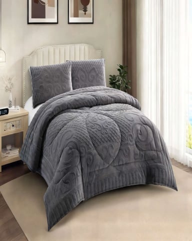 PLUMON CON TEXTURA DE RELIEVE  2 PLAZA COLOR GRIS - 3