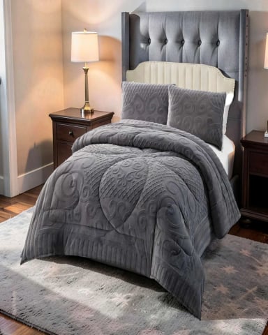 PLUMON CON TEXTURA DE RELIEVE  2 PLAZA COLOR GRIS - 4