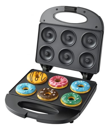 MAQUINA PARA  MINI DONAS ANTIADHERENTE 850W 6 DONAS DOBLE CALOR NEGRO - 1