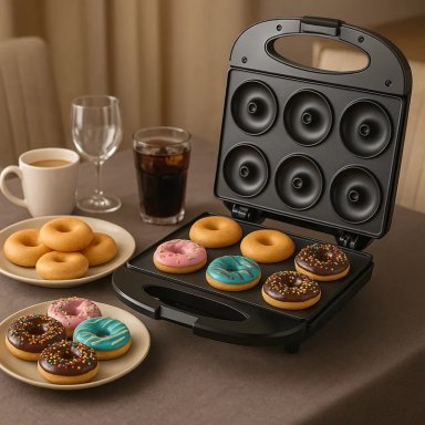 MAQUINA PARA  MINI DONAS ANTIADHERENTE 850W 6 DONAS DOBLE CALOR NEGRO - 2