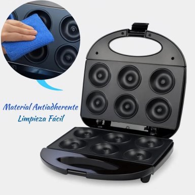 MAQUINA PARA  MINI DONAS ANTIADHERENTE 850W 6 DONAS DOBLE CALOR NEGRO - 3