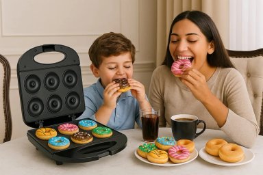 MAQUINA PARA  MINI DONAS ANTIADHERENTE 850W 6 DONAS DOBLE CALOR NEGRO - 5