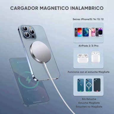 KIT CARGADOR MAGNE TICO INALAMBRICO 15W CON ADAPTADOR 60W Y COMPATIBLE CON IPHONE - 3
