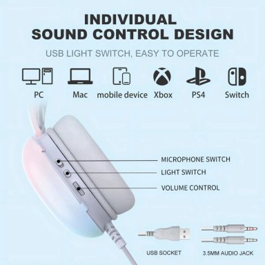 AUDIFONOS GAMER ONIKUMA X25 RGB MICROFONO COMP. PC PS4 PS5 COLOR BLANCO - 5