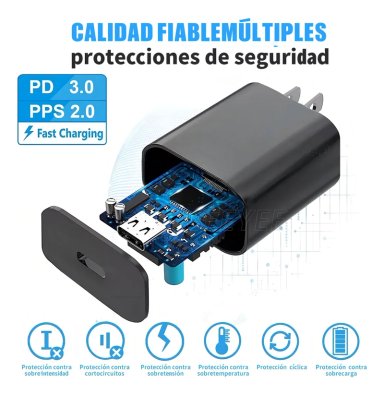 CARGADOR 45W USB C CARGA RÁPIDA PARA SAMSUNG GALAXY Y IPHONE 15 16 CON CABLE TIPO C NEGRO - 5