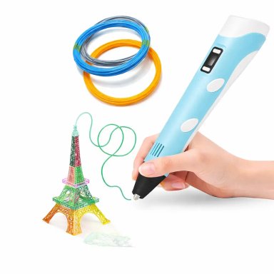 LAPIZ DE IMPRESION 3D RECARGABLE CON PANTALLA LCD DIGITAL BASE SOPORTE COMPATIBLE PLA ABS COLOR AZUL - 3