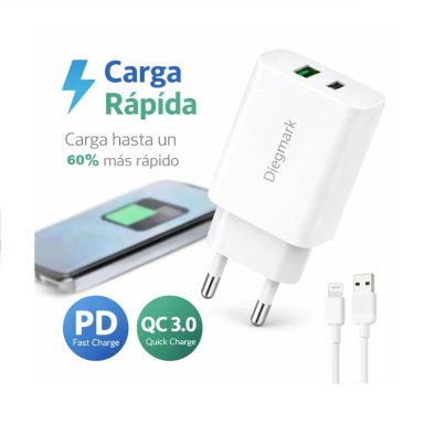 CARGADOR RAPIDO 20W USB A PARA IPHONE DK04 POWER DELIVERY QC3.0 COMPATIBLE IPHONE 8 X XR 11 12 13 14 - 1