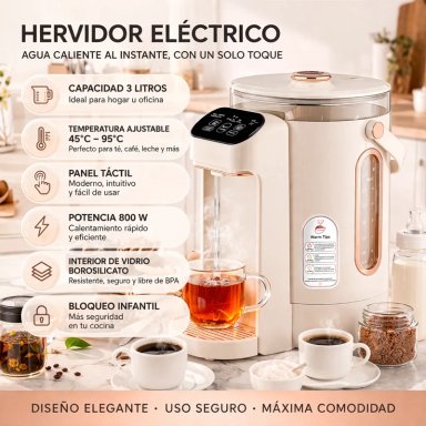 HERVIDOR ELE CTRICO 3L 800W DISPENSADOR CONTROL TACTIL - 3
