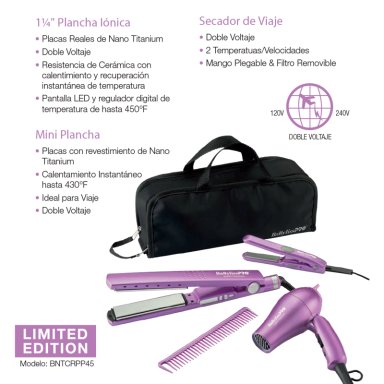 KIT DE VIAJE SECADOR Y PLANCHAS LILA 4UN - 6