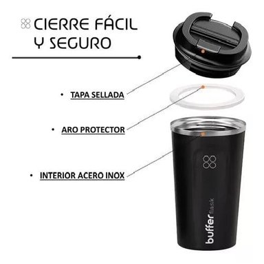 TERMO PARA CAFE VASO TÉRMICO MUG BUFFER 500ML 17OZ SELLABLE COLOR NEGRO - 4