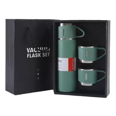TERMO 500 ML CON TAZA PARA TÉ Y CAFÉ ACERO INOXIDABLE VERDE - 1