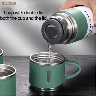 TERMO 500 ML CON TAZA PARA TÉ Y CAFÉ ACERO INOXIDABLE VERDE - 2