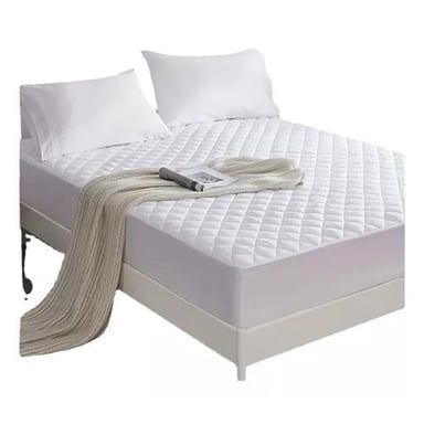 CUBRECOLCHÓN 2 PLAZAS ALGODÓN BLANCO ACOLCHADO + 2 FUNDAS ALMOHADA IMPERMEABLE - 1