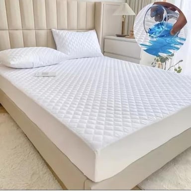 CUBRECOLCHÓN 2 PLAZAS ALGODÓN BLANCO ACOLCHADO + 2 FUNDAS ALMOHADA IMPERMEABLE - 4
