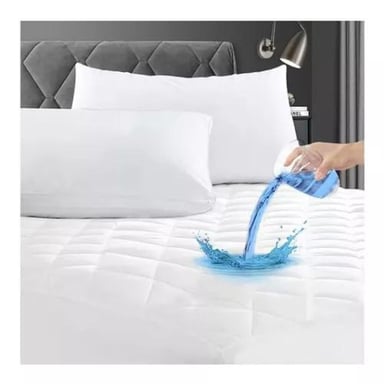 CUBRECOLCHÓN 2 PLAZAS ALGODÓN BLANCO IMPERMEABLE + FUNDAS - 2