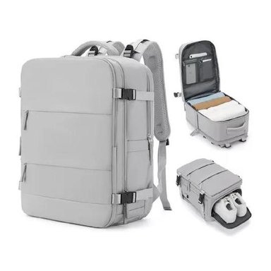 MOCHILA VIAJE CABINA AVIÓN IMPERMEABLE USB COLOR GRIS ACERO - 1