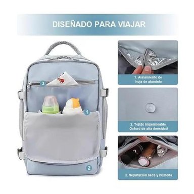 MOCHILA VIAJE CABINA AVIÓN IMPERMEABLE USB COLOR GRIS ACERO - 7