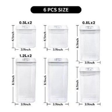 SET DE 7 CONTENEDORES HERMETICOS DE PLASTICO COCINA DESPENSA NEGRO - 1