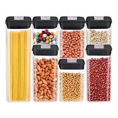 SET DE 7 CONTENEDORES HERMETICOS DE PLASTICO COCINA DESPENSA NEGRO - 2