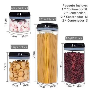 SET DE 7 CONTENEDORES HERMETICOS DE PLASTICO COCINA DESPENSA NEGRO - 3