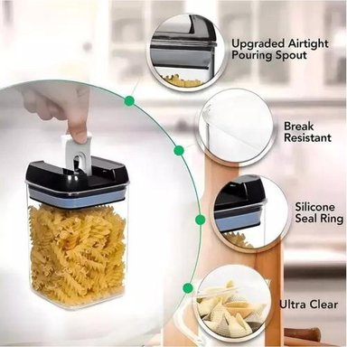 SET DE 7 CONTENEDORES HERMETICOS DE PLASTICO COCINA DESPENSA NEGRO - 4