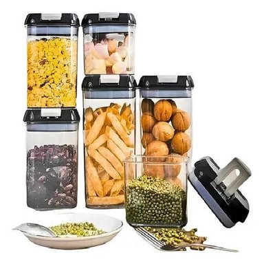 SET DE 7 CONTENEDORES HERMETICOS DE PLASTICO COCINA DESPENSA NEGRO - 5