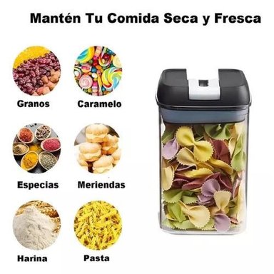 SET DE 7 CONTENEDORES HERMETICOS DE PLASTICO COCINA DESPENSA NEGRO - 6