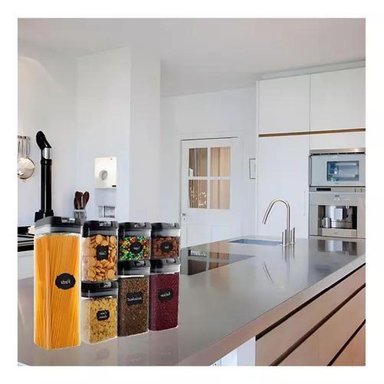 SET DE 7 CONTENEDORES HERMETICOS DE PLASTICO COCINA DESPENSA NEGRO - 7