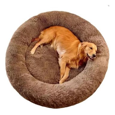 CAMA ANTIESTRÉS PELUDA PARA PERROS Y GATOS 70 CM MARRÓN - 1