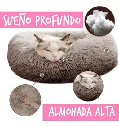 CAMA ANTIESTRÉS PELUDA PARA PERROS Y GATOS 70 CM MARRÓN - 4
