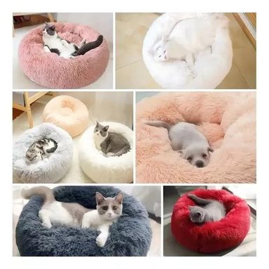 CAMA ANTIESTRÉS PELUDA PARA PERROS Y GATOS 70 CM MARRÓN - 6