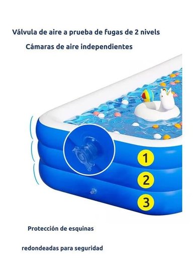 PISCINA INFLABLE RECTANGULAR + INFLADOR 210X140X60 CM AZUL - 3