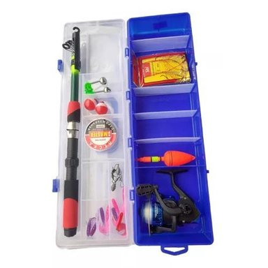 SET DE PESCA CON CAÑA TELESCÓPICA, CARRETE Y ACCESORIOS AZUL - 1