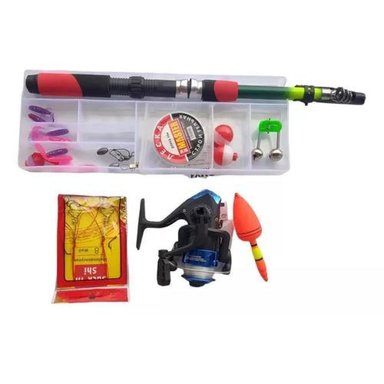 SET DE PESCA CON CAÑA TELESCÓPICA, CARRETE Y ACCESORIOS AZUL - 2